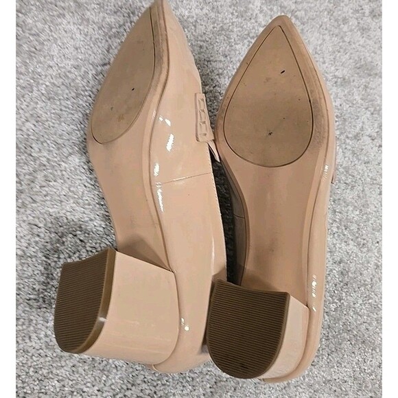 Halogen Loafers Heels Pointed Toe Slip On shoes Shiny Leather Beige Women's 7.5 - Picture 7 of 8